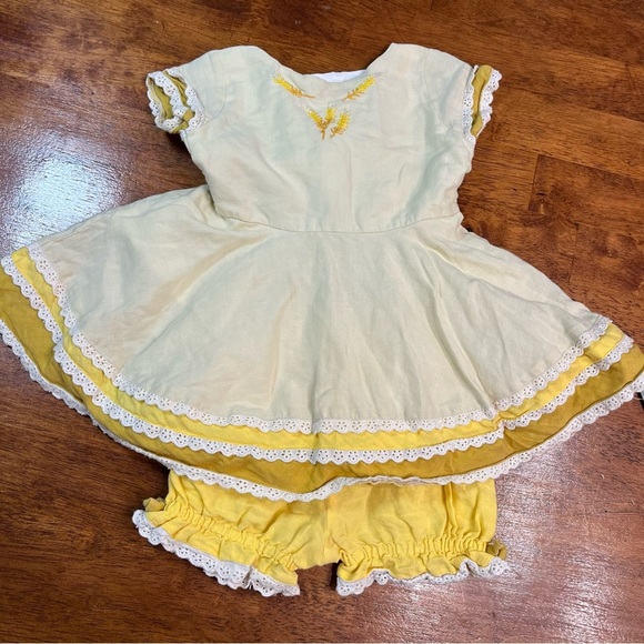 Well Dressed Wolf Feathered Wheat dress linen cotton yellow tan size 24 months